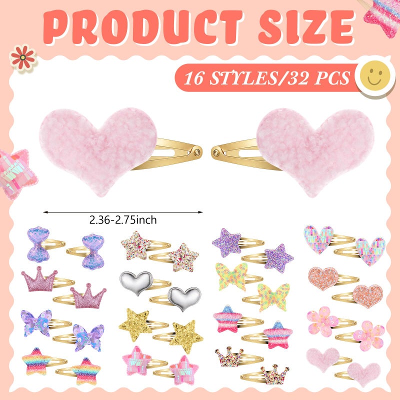 Hanaive 32 Pcs Christmas Girls Gift Hair Clips Glitter Butterfly Metal Snap Hair Accessories for Kids Girls Cute Heart Shaped Barrettes Sparkly Barrettes Clips for Toddlers Kids(Classic,Gold) - Image 3